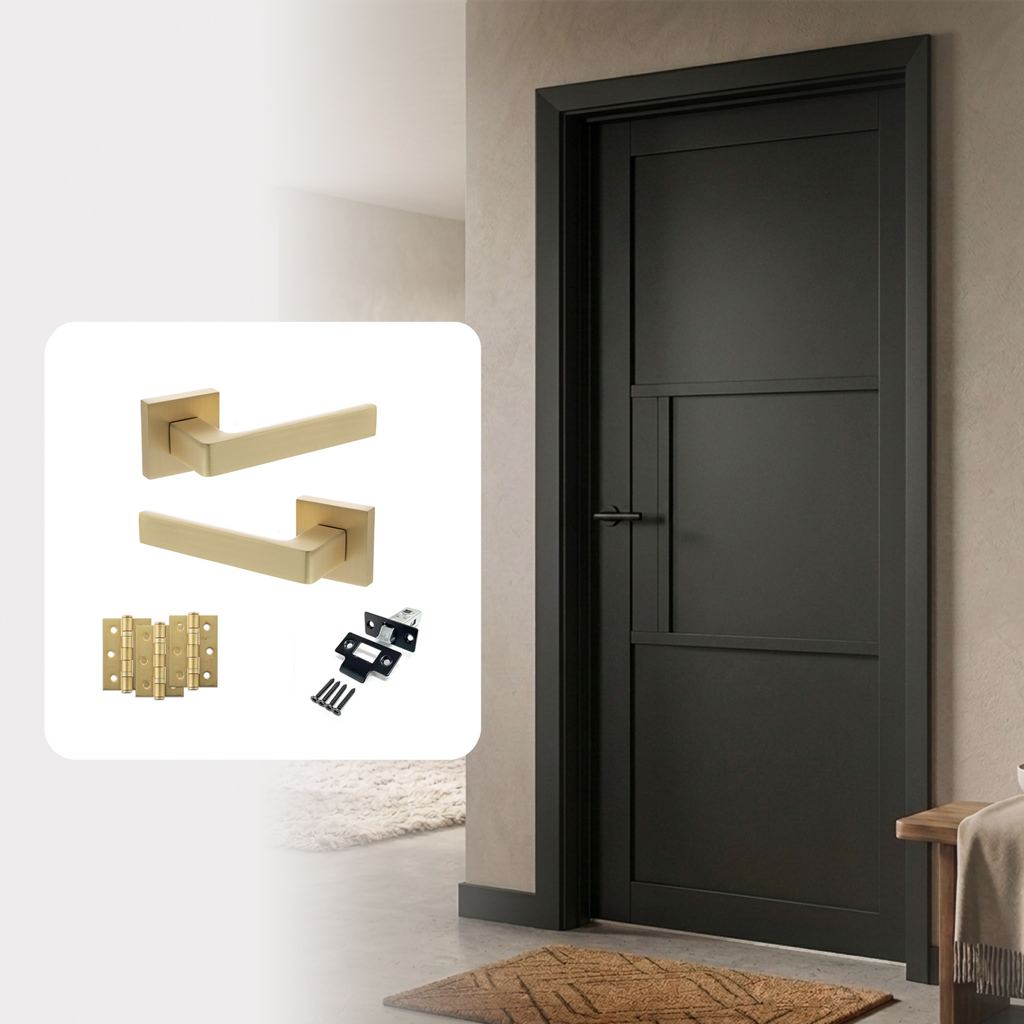Fully Finished Black Laminate Florence Internal Door with Handle Pack