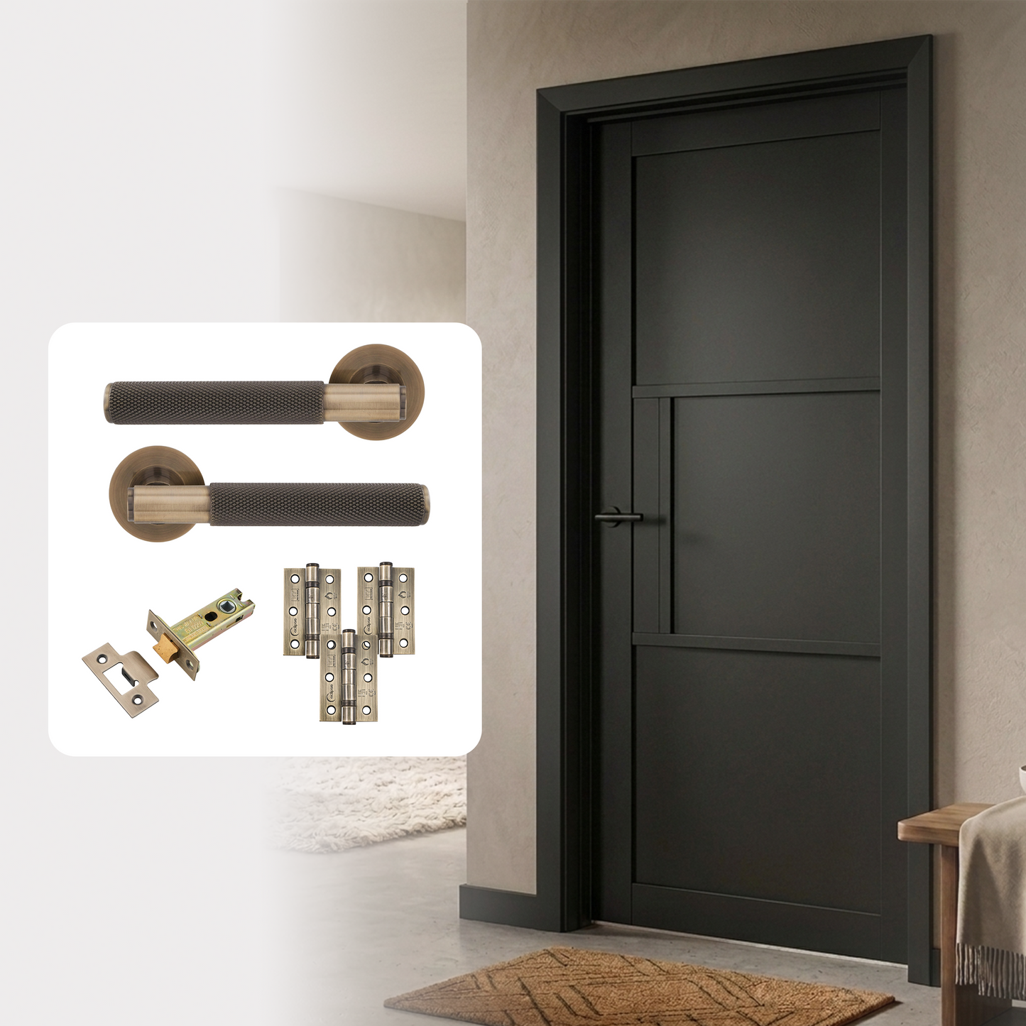 Fully Finished Black Laminate Florence Internal Door with Handle Pack