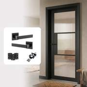 Fully Finished Black Laminate Florence Reeded Glazed Internal Door with Handle Pack
