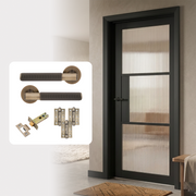 Fully Finished Black Laminate Florence Reeded Glazed Internal Door with Handle Pack