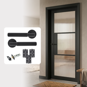 Fully Finished Black Laminate Florence Reeded Glazed Internal Door with Handle Pack