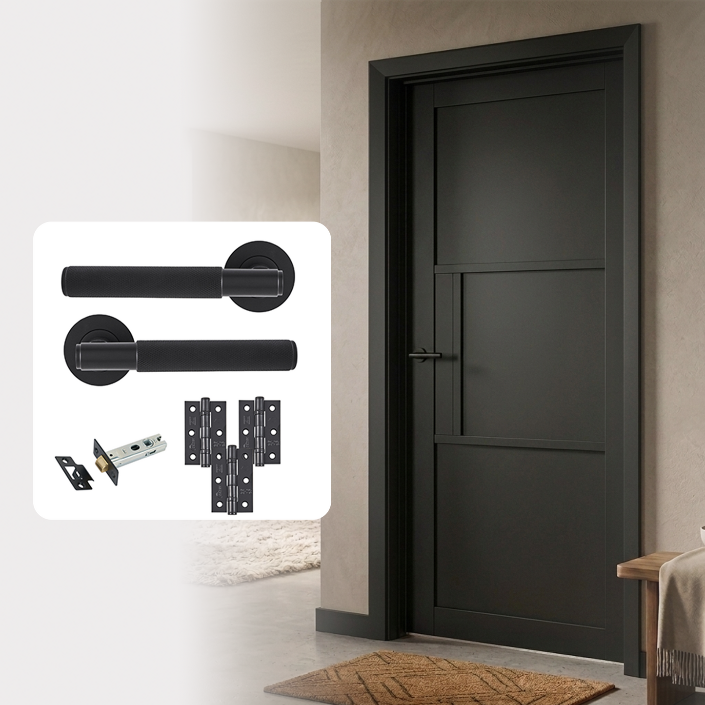 Fully Finished Black Laminate Florence Internal Door with Handle Pack