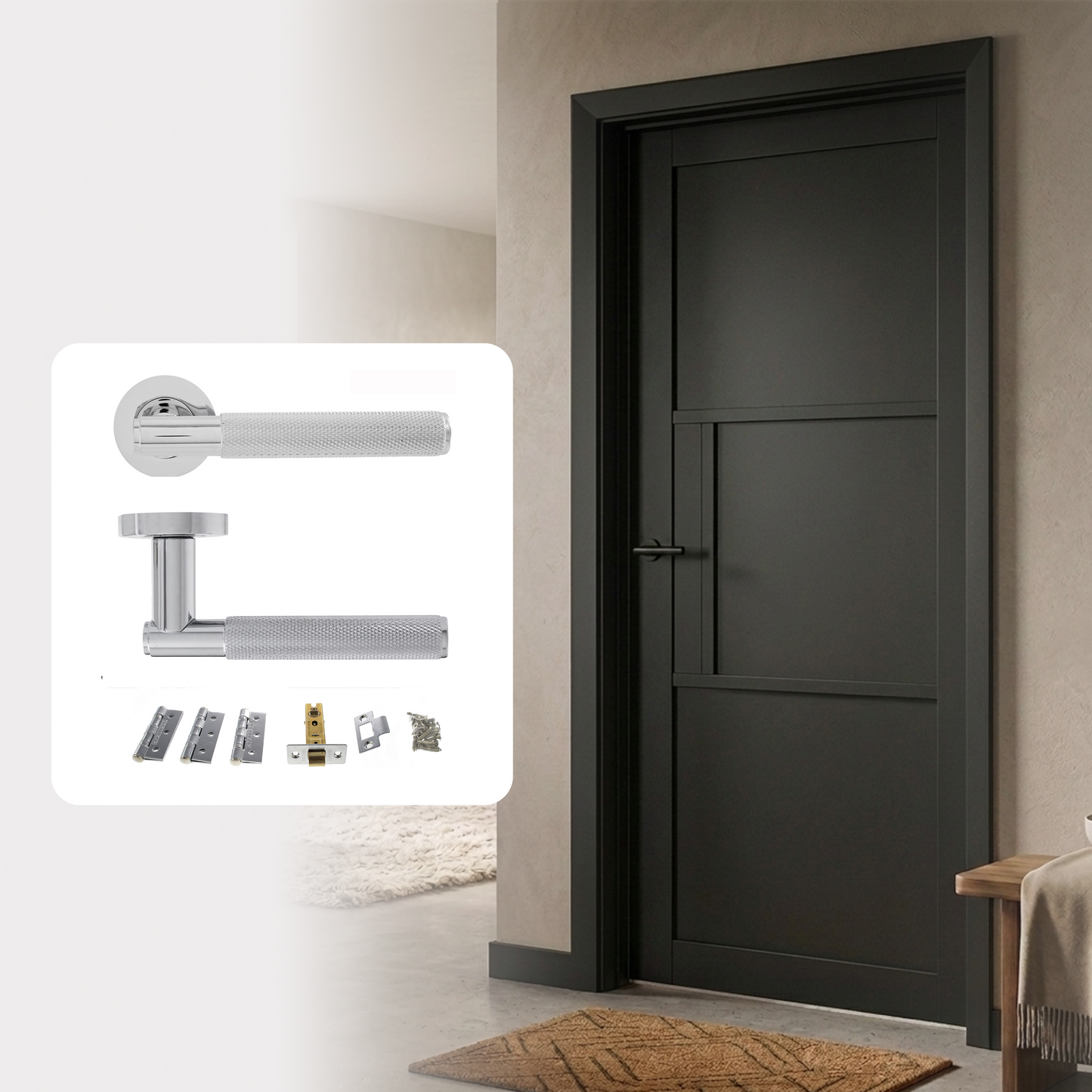 Fully Finished Black Laminate Florence Internal Door with Handle Pack