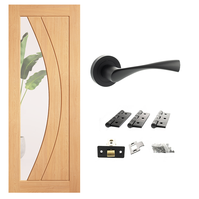 Pre-Finished Girona Clear Glazed Internal Door & Handle Pack Bundle