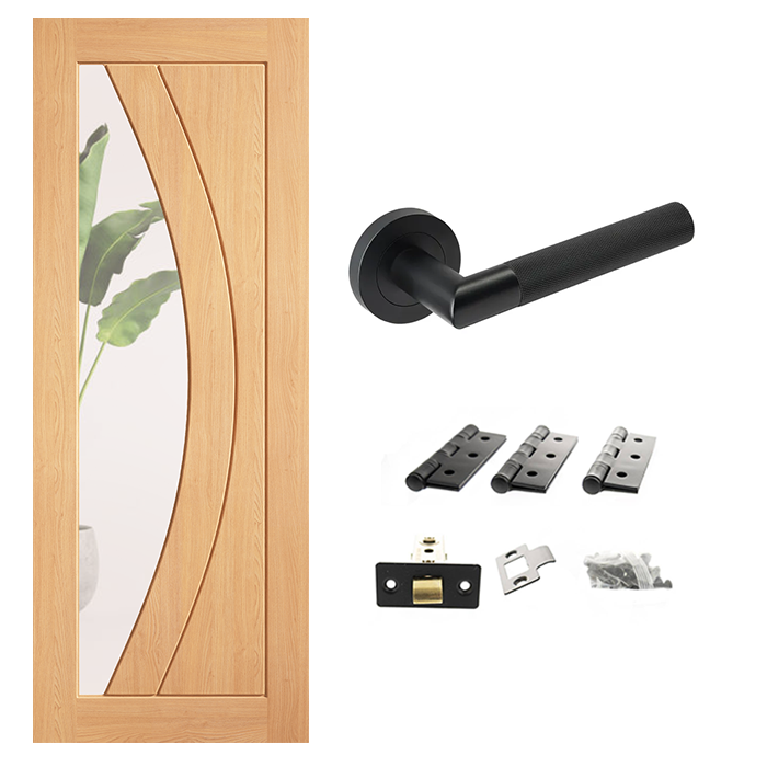 Pre-Finished Girona Clear Glazed Internal Door & Handle Pack Bundle