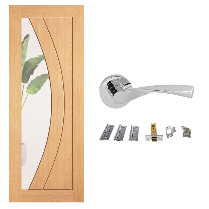 Pre-Finished Girona Clear Glazed Internal Door & Handle Pack Bundle