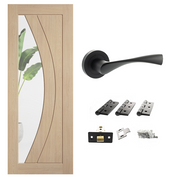 Unfinished Oak Girona Clear Glazed Internal Door & Handle Pack Bundle
