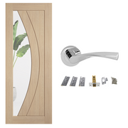 Unfinished Oak Girona Clear Glazed Internal Door & Handle Pack Bundle