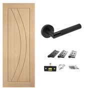 Unfinished Oak Girona FD30 Fire Rated Internal Door & Handle Pack Bundle