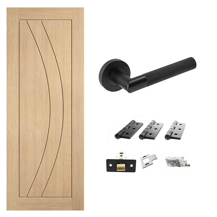 Unfinished Oak Girona Internal Door & Handle Pack Bundle