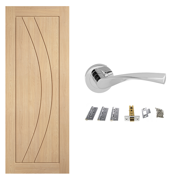 Unfinished Oak Girona Internal Door & Handle Pack Bundle