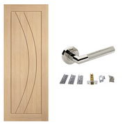 Unfinished Oak Girona FD30 Fire Rated Internal Door & Handle Pack Bundle