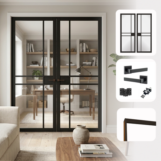 Naples Black Clear Glazed Internal Pair Door Set
