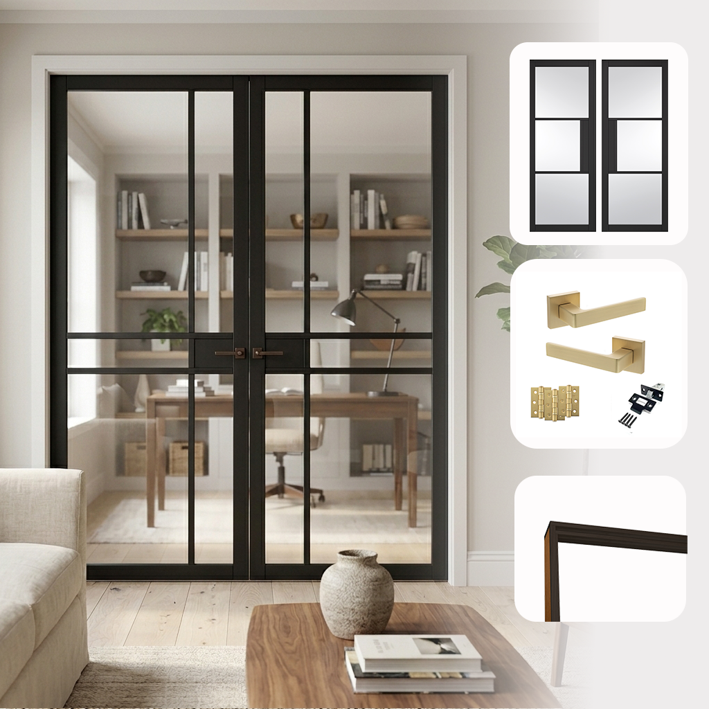 Greenwich Black Clear Glazed Internal Pair Door Set