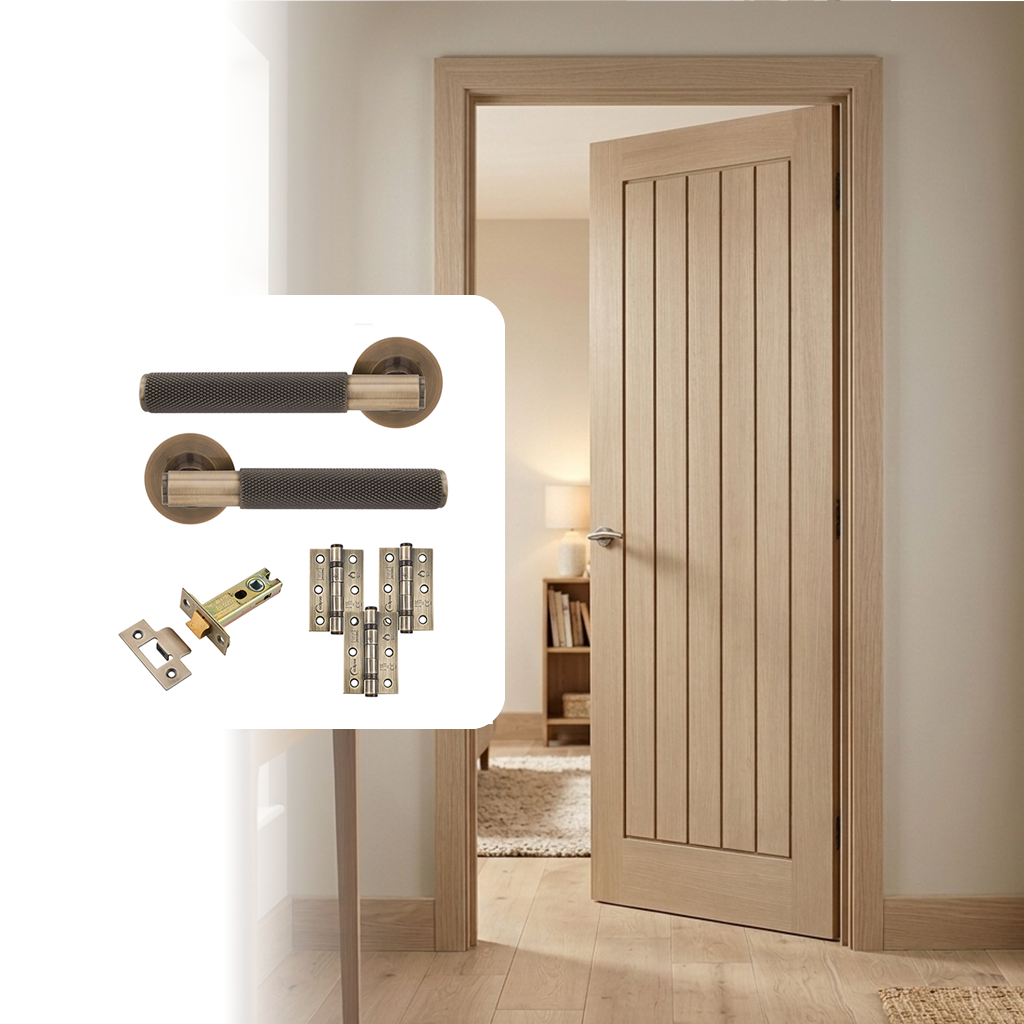 Pre-Finished Blonde Oak Mexicano Internal Door with Handle Pack