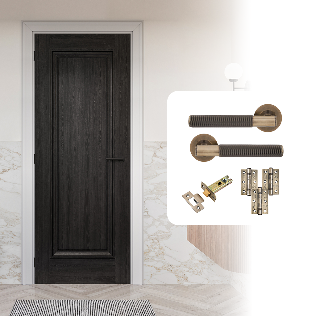 Fully Finished Black Laminate Haddon 1 Panel Internal Door with Handle Pack