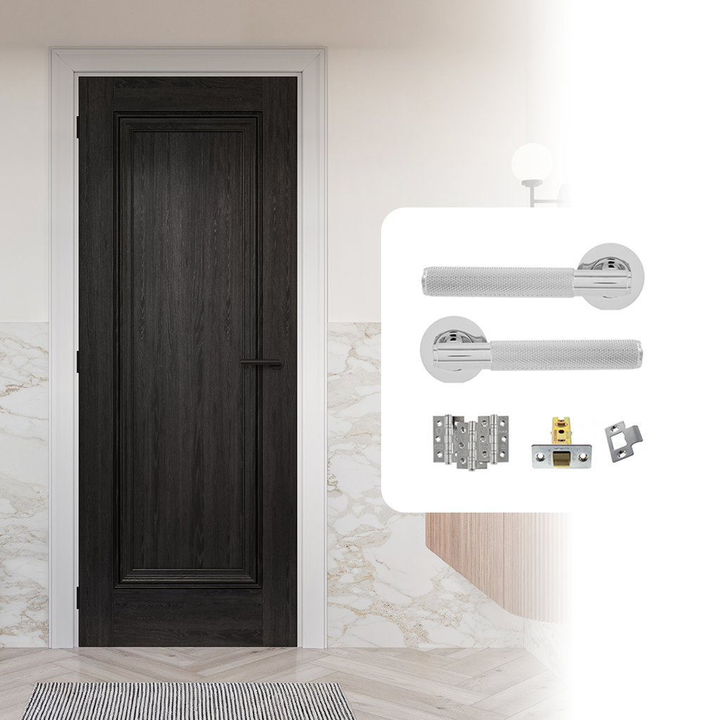 Fully Finished Black Laminate Haddon 1 Panel Internal Door with Handle Pack