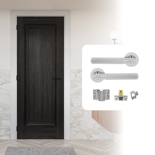 Fully Finished Black Laminate Haddon 1 Panel FD30 Fire Rated Internal Door with Handle Pack
