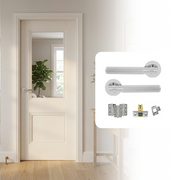 White Primed Hardwick Clear Glazed with Decorative Mouldings Internal Door and Handle Pack