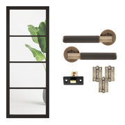 Industrial 4L Black Clear Glazed Internal Door with Handle Pack Bundle