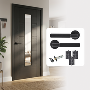 Fully Finished Black Laminate Iseo 5P Clear Glazed Internal Door with Handle Pack