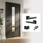 Fully Finished Black Laminate Iseo 5P Clear Glazed Internal Door with Handle Pack