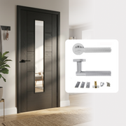 Fully Finished Black Laminate Iseo 5P Clear Glazed Internal Door with Handle Pack