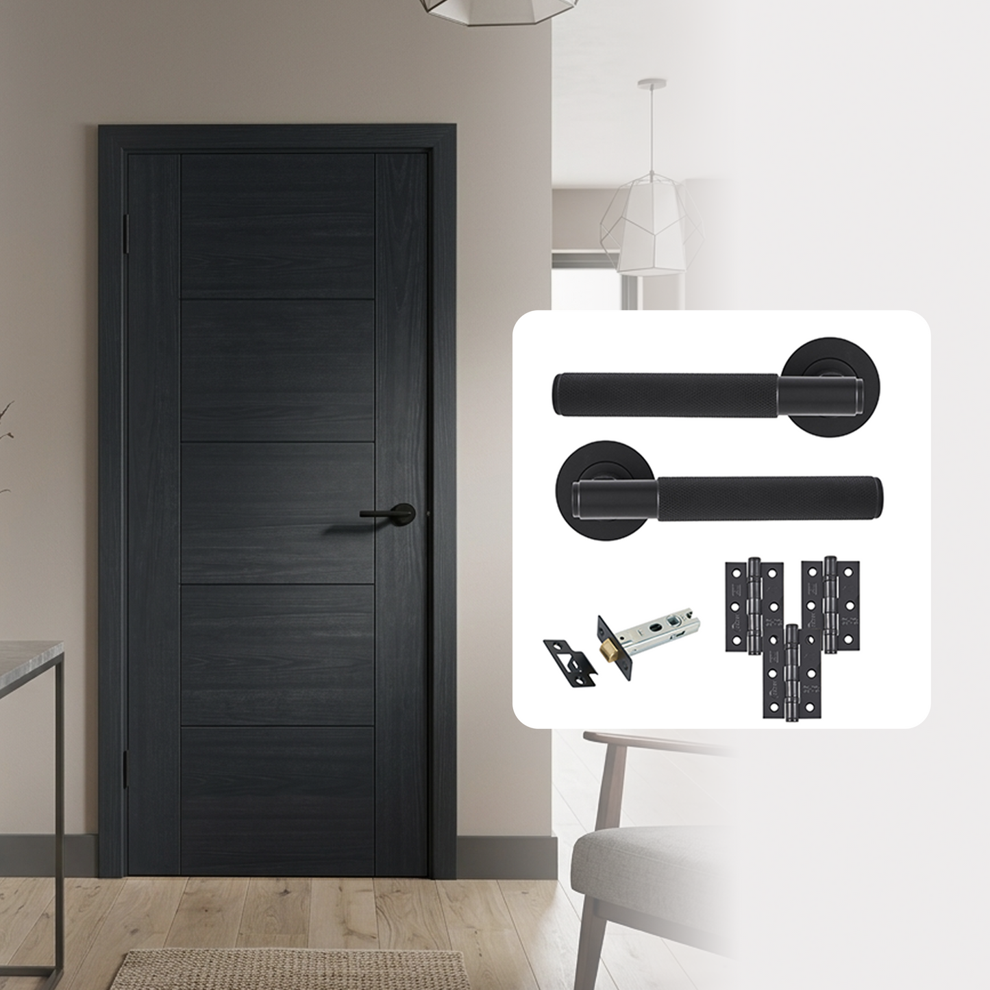 Fully Finished Black Laminate Iseo 5P FD30 Fire Rated Internal Door with Handle Pack