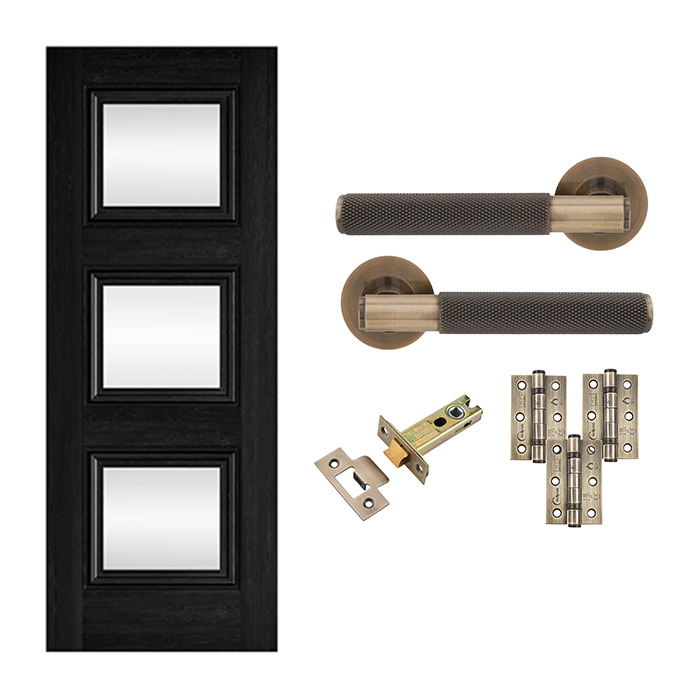 Fully Finished Solid Core Laminated Kedleston 3L Glazed Internal Door with Handle Bundle