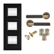 Fully Finished Solid Core Laminated Kedleston 3L Glazed Internal Door with Handle Bundle