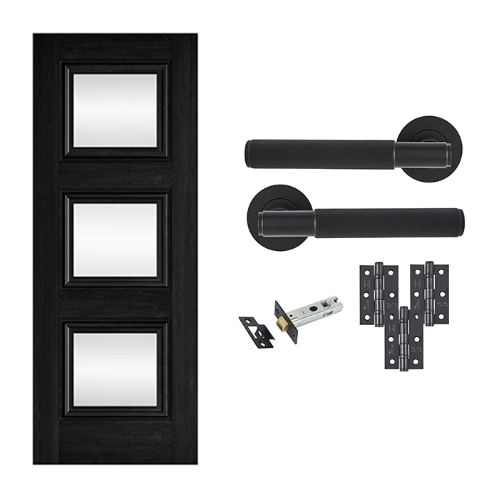 Fully Finished Solid Core Laminated Kedleston 3L Glazed Internal Door with Handle Bundle