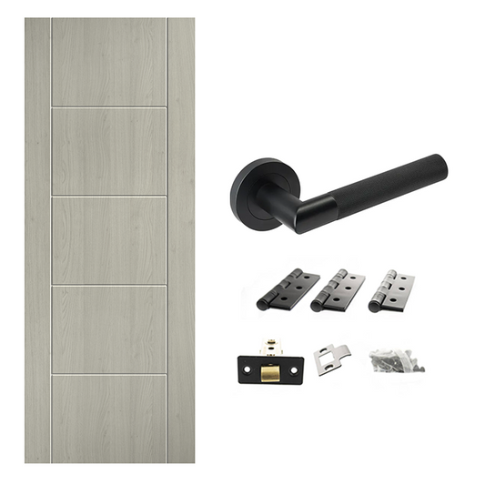 Ladder 5P FD30 Fire Rated Light Grey Laminate Finished Internal Door & Handle Pack Bundle