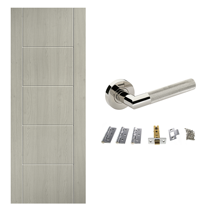 Ladder 5P FD30 Fire Rated Light Grey Laminate Finished Internal Door & Handle Pack Bundle
