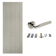 Ladder 5P FD30 Fire Rated Light Grey Laminate Finished Internal Door & Handle Pack Bundle