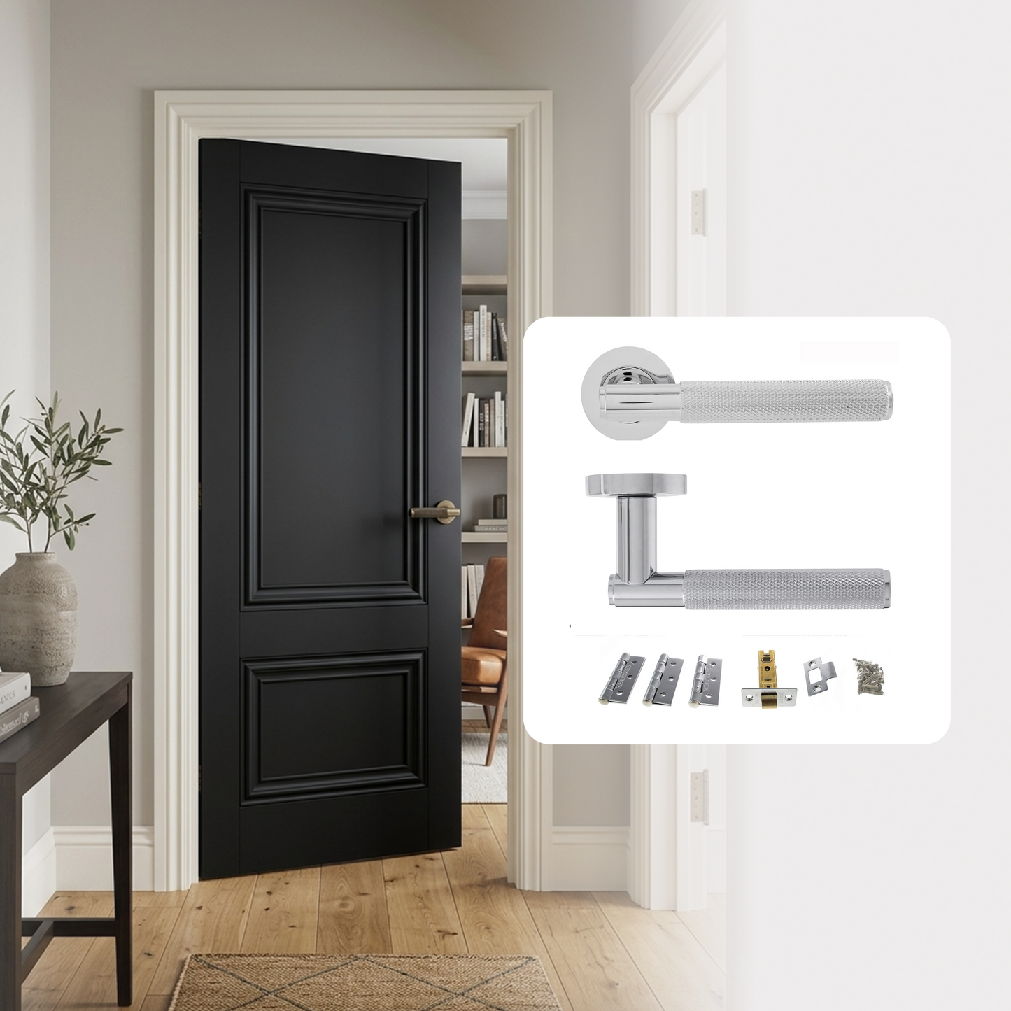 Fully Finished Black Laminate Lyon FD30 Fire Rated Internal Door with Handle Pack