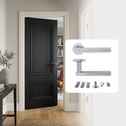 Fully Finished Black Laminate Lyon FD30 Fire Rated Internal Door with Handle Pack