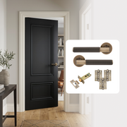 Fully Finished Black Laminate Lyon FD30 Fire Rated Internal Door with Handle Pack