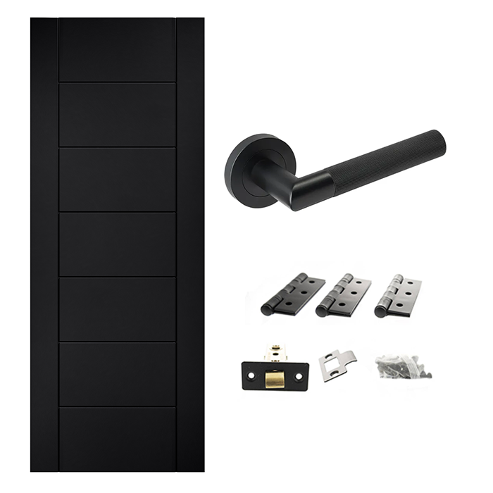 Linear 7P Laminate Black Finished Internal Door & Handle Pack Bundle