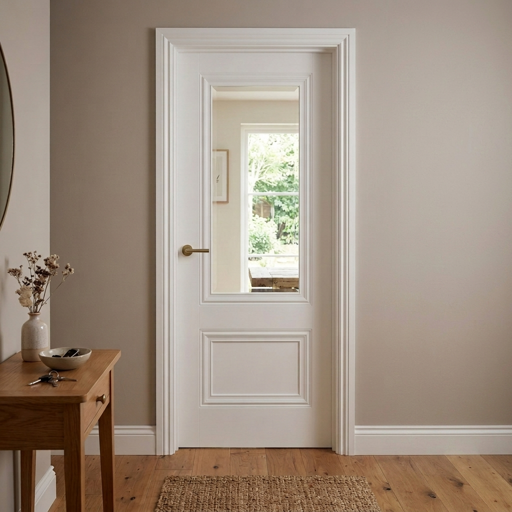 Fully Finished White Laminate Lyon Clear Glazed Internal Door