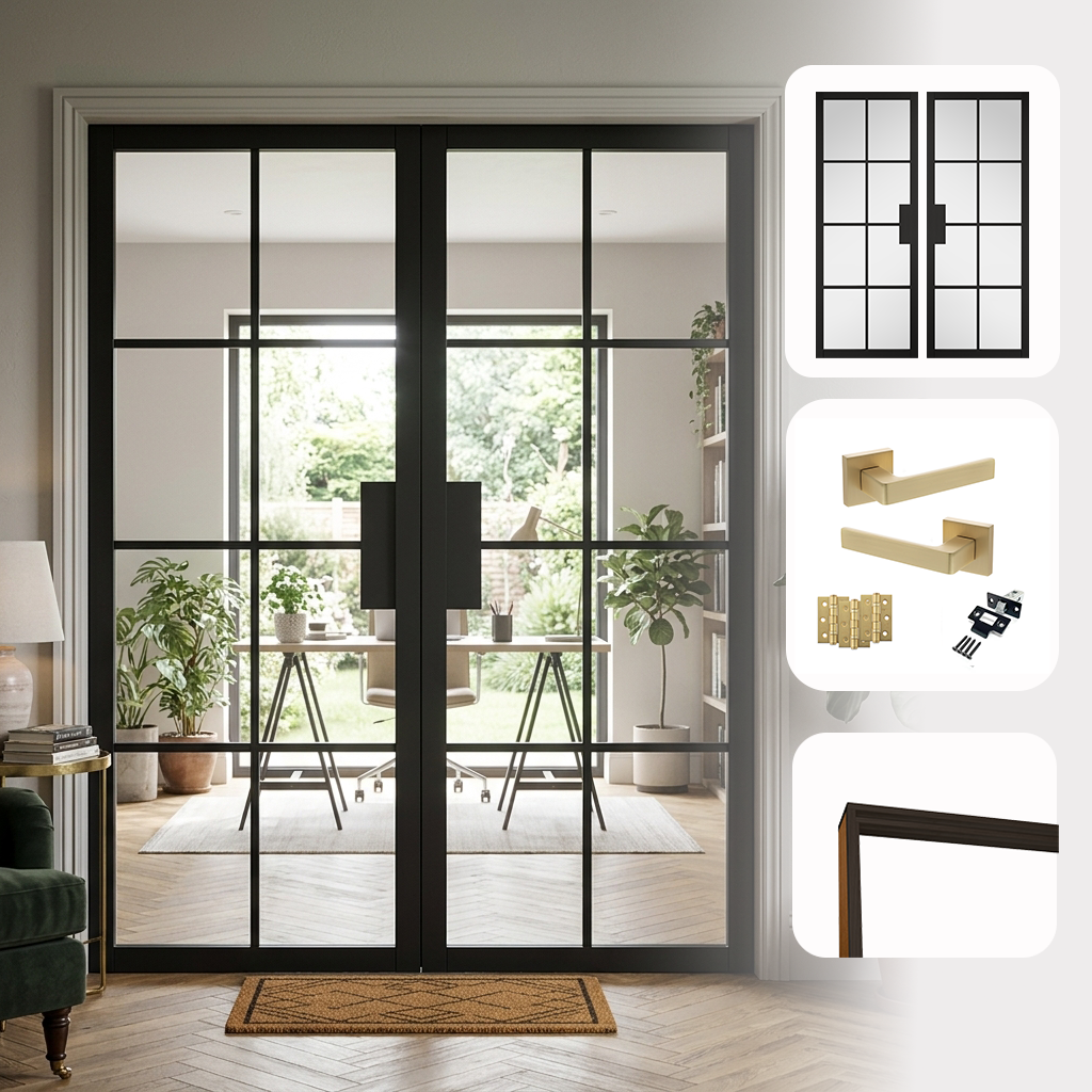 Malvern Black Clear Glazed Internal Pair Door Set