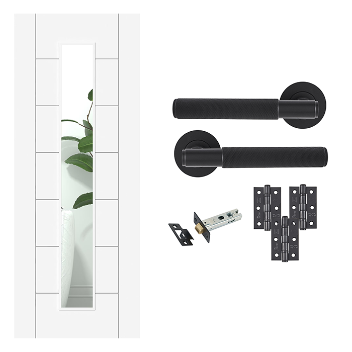 Fully Finished 7 Panel White Clear Glazed Internal Door & Handle Pack Bundle