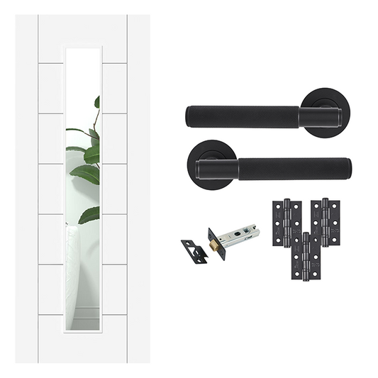 Fully Finished 7 Panel White Clear Glazed Internal Door & Handle Pack Bundle