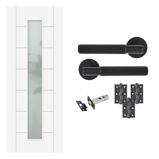 Fully Finished 7 Panel White Frosted Glazed Internal Door & Handle Pack Bundle