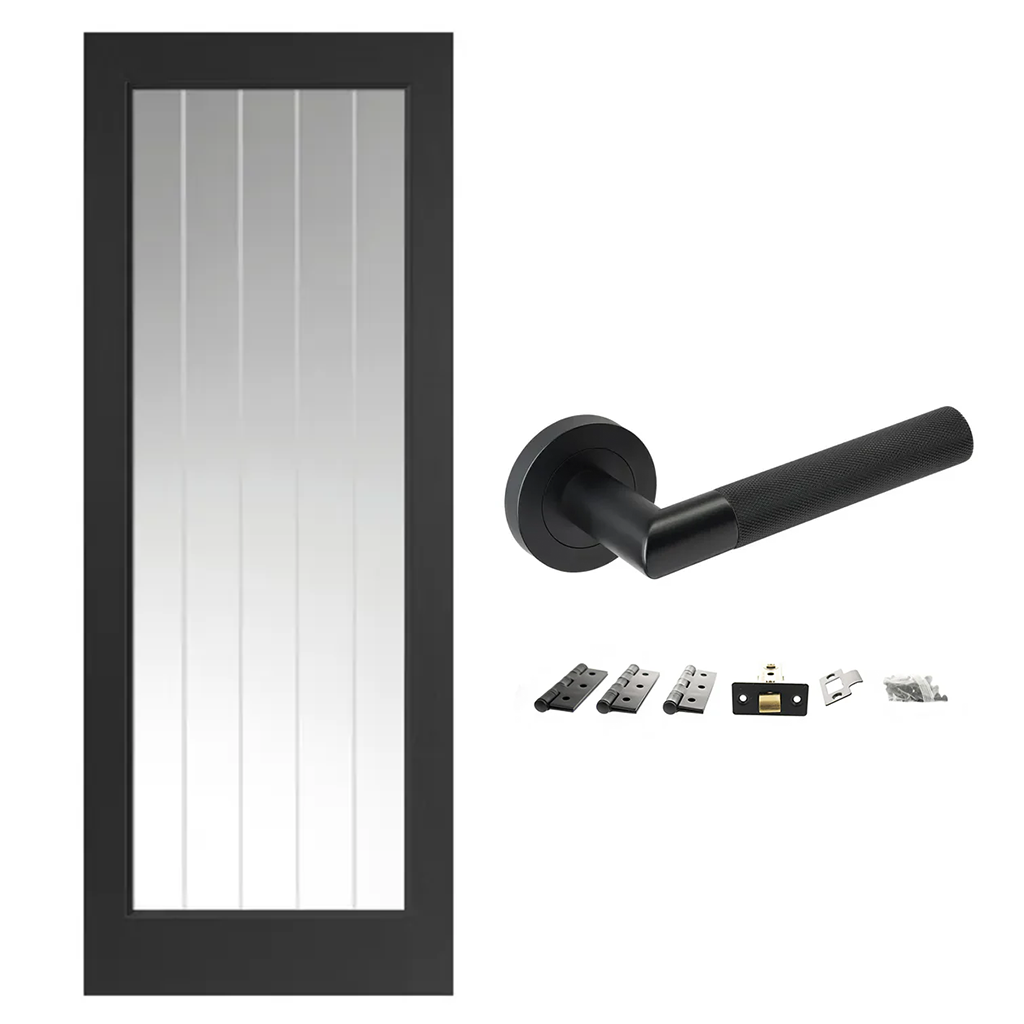 Black Cottage Glazed Internal Door and Handle Pack Bundle
