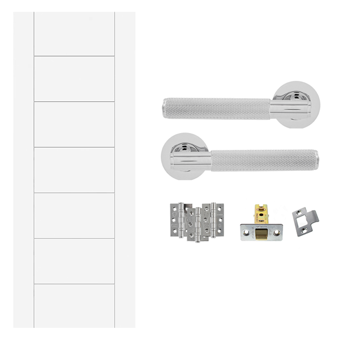 Fully Finished 7 Panel White FD30 Fire Rated Internal Door & Handle Pack Bundle