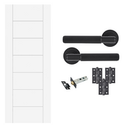 Fully Finished 7 Panel White FD30 Fire Rated Internal Door & Handle Pack Bundle