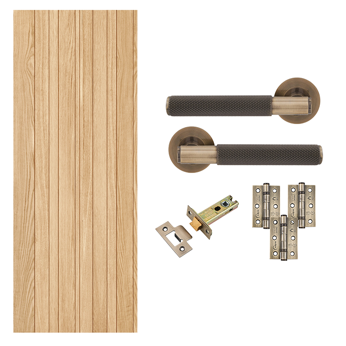 Fully Finished Oak Montreal Internal Door with Handle Pack