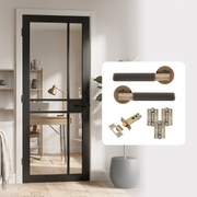 Fully Finished Black Laminate Naples Clear Glazed Internal Door with Handle Pack
