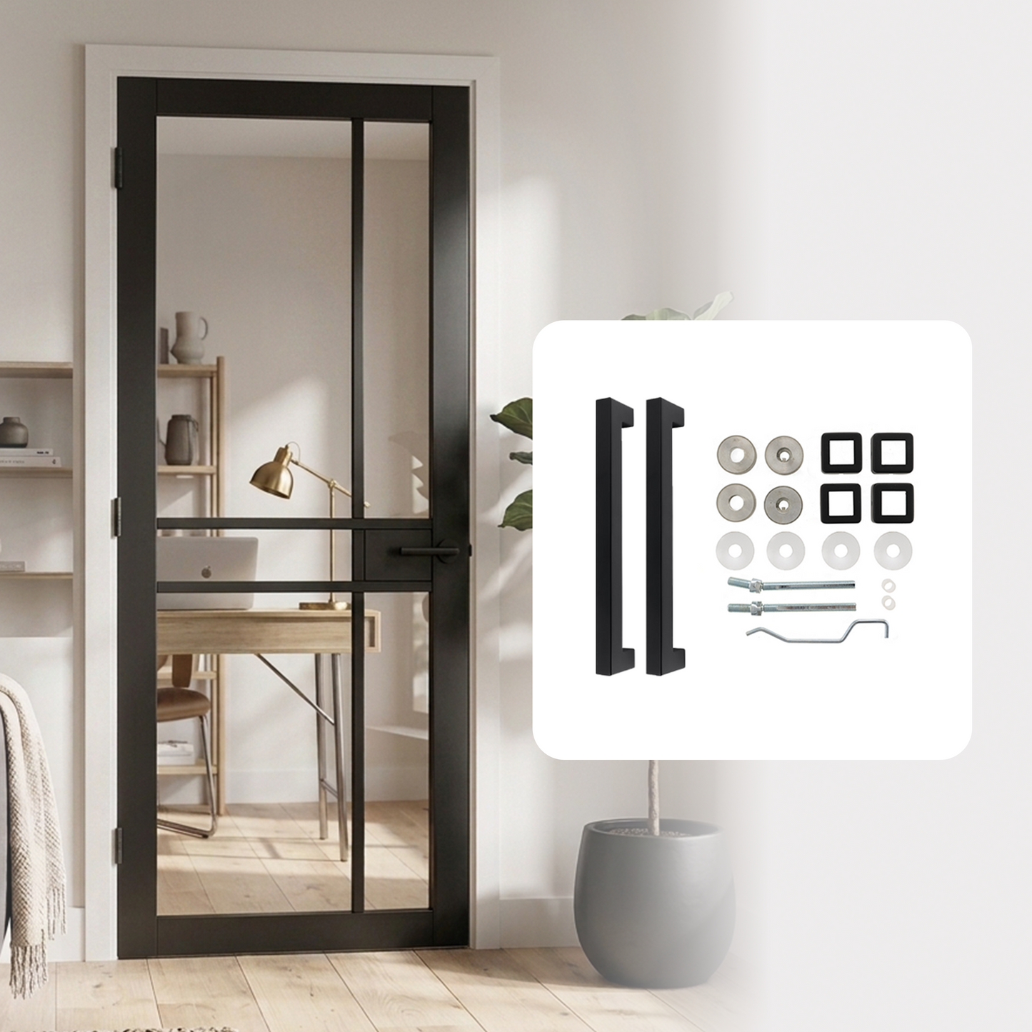 Fully Finished Black Laminate Naples Clear Glazed Internal Door with Handle Pack