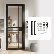 Fully Finished Black Laminate Naples Clear Glazed Internal Door with Handle Pack